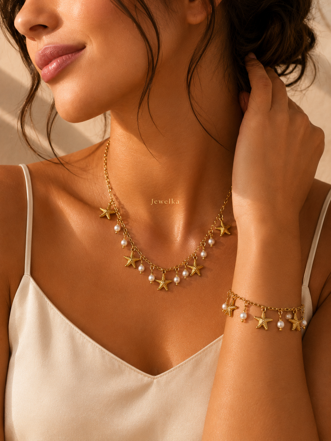 Ensemble Collier charmes coquillage en acier et perles