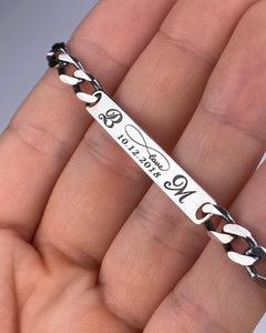 bracelet personnalisé acier inoxydable argenté gravure date couple homme femme bijou personnalisé 