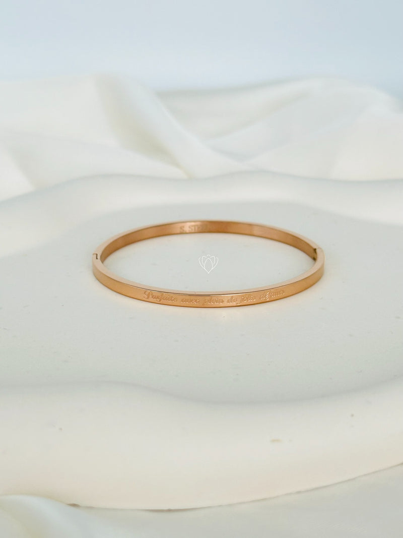bracelet message gravé acier inoxydable bijou texte citation minimaliste mixte
