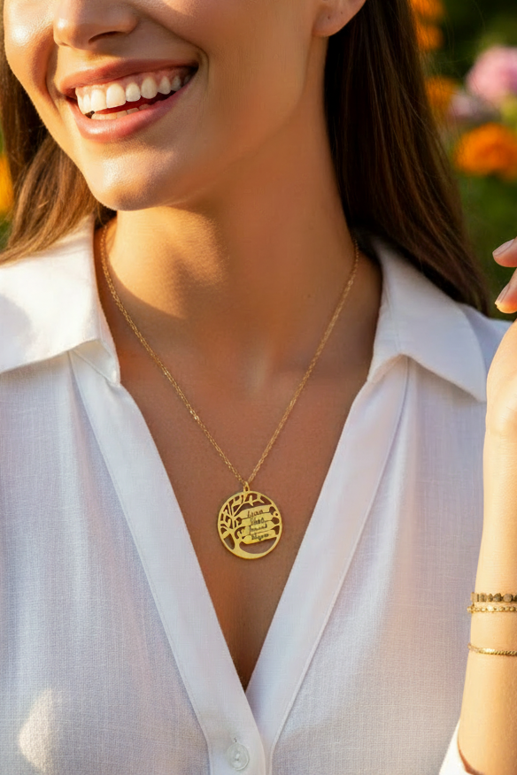 Collier Arbre de Vie Personnalisé avec Prénoms – Acier Inoxydable – Cadeau Femme Jewelka