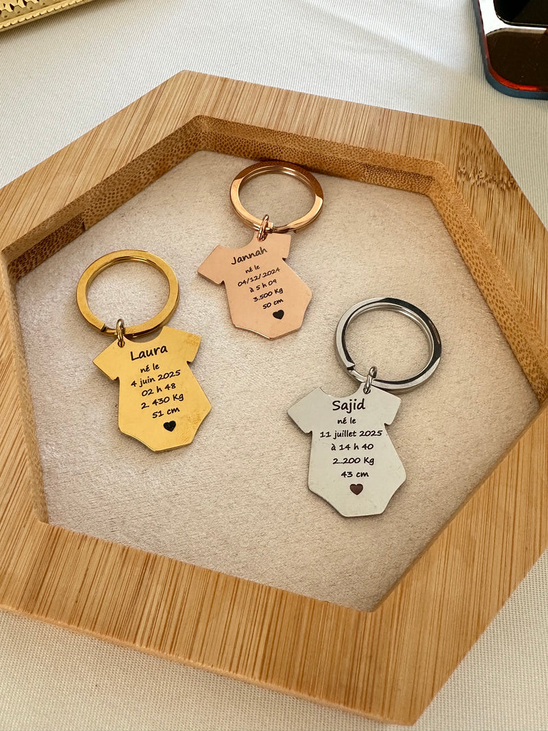porte cle naissance personnalisé bébé gravure prénom date poids taille cadeau naissance
