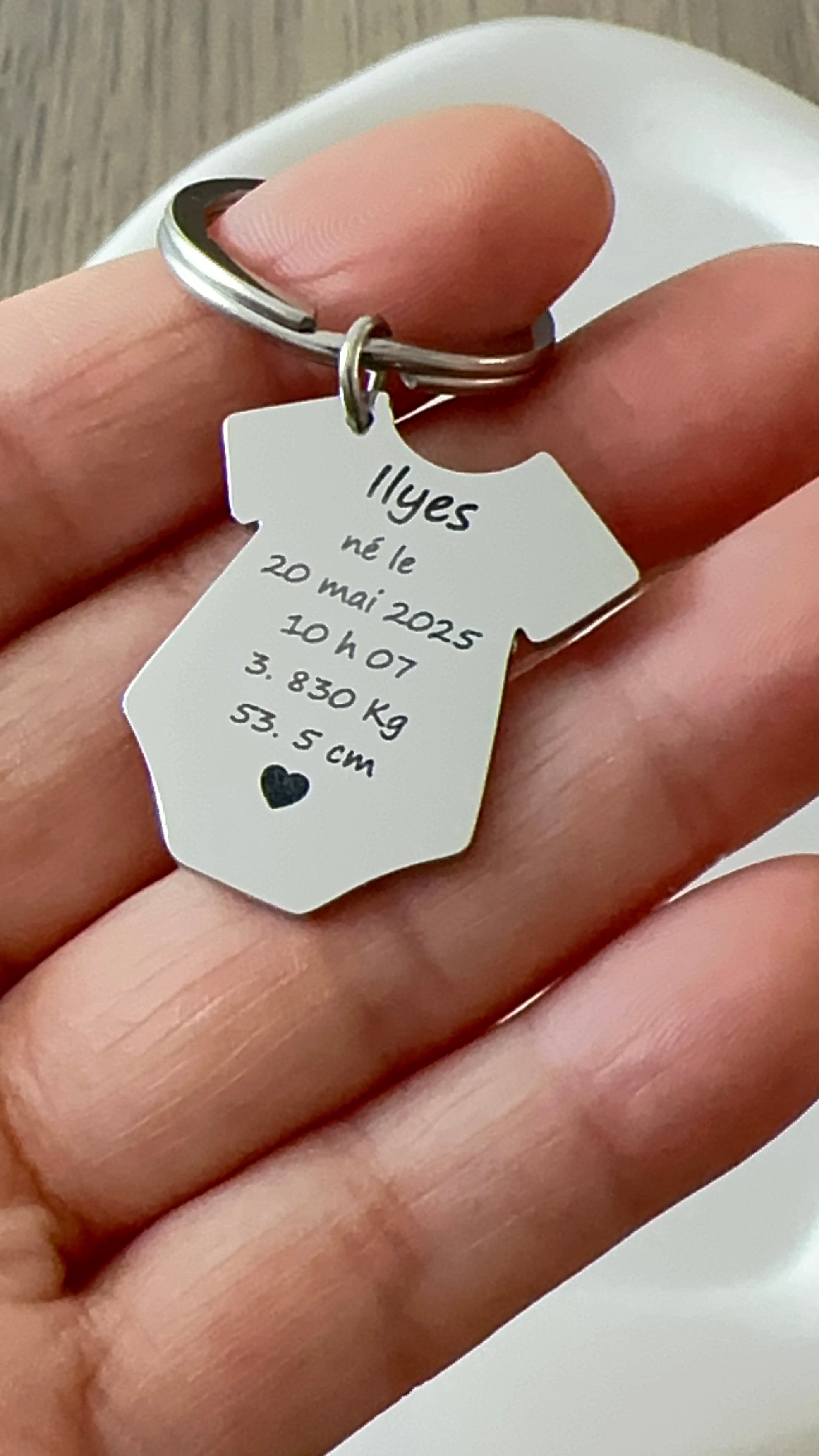 porte cle naissance personnalisé bébé gravure prénom date poids taille cadeau naissance
